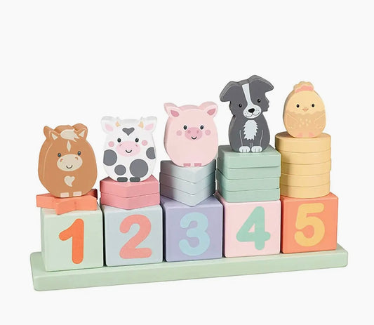 FARMYARD WOODEN ANIMAL COUNTING GAME